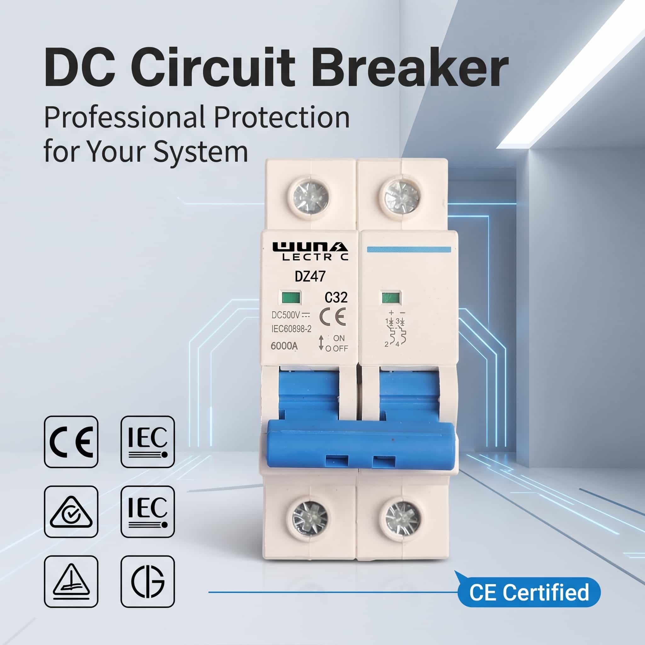 Disjoncteur miniature DC 2 pôles DZ47 C32 500V