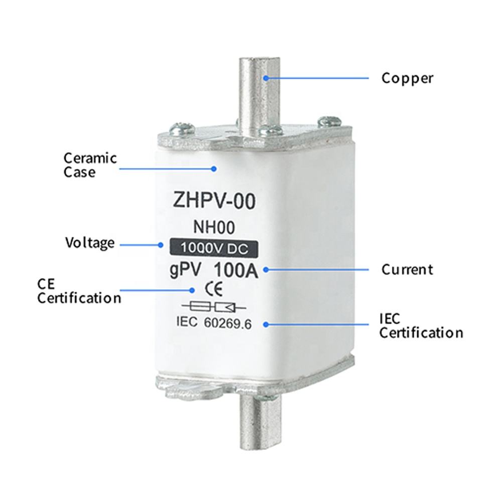 Fusible photovoltaïque à couteau basse tension IEC NH00-1000V, capacité de rupture en plastique 80A 6ka